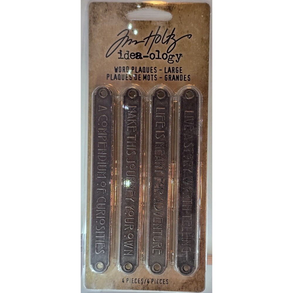 Tim Holtz Idea-ology Word Plaques Large 4pc Metal Quote Tags Embellishments